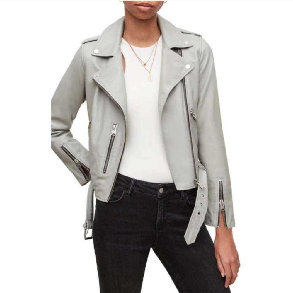 ALL SAINTS Balfern Sheep Leather 100% Biker Jacket in Color Burst - Picture 2 of 16